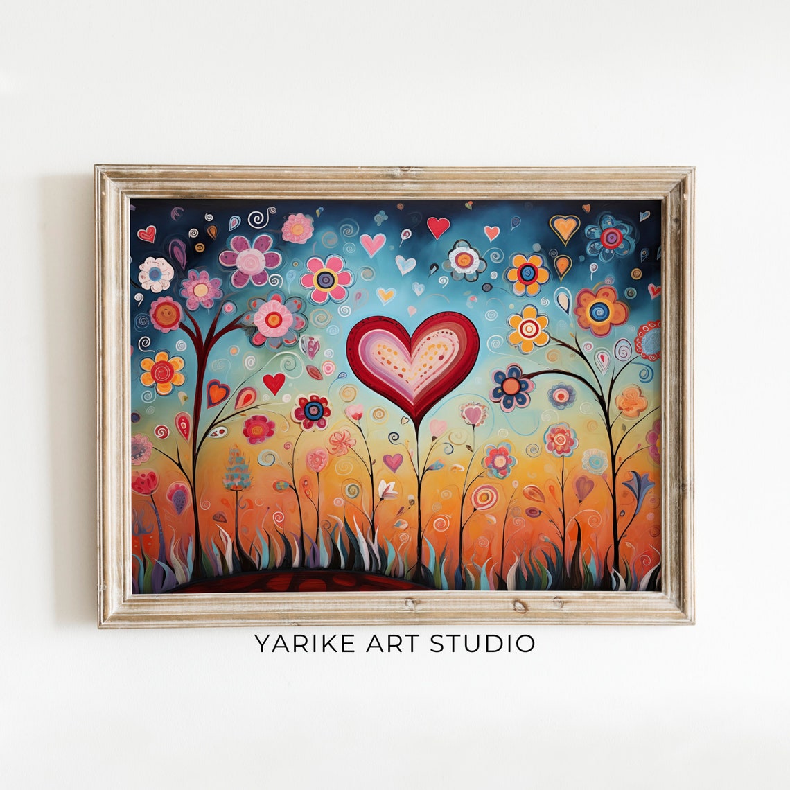 Whimsical Heart And Flowers Folk Dreamy Garden Valentine Poster - Image 6