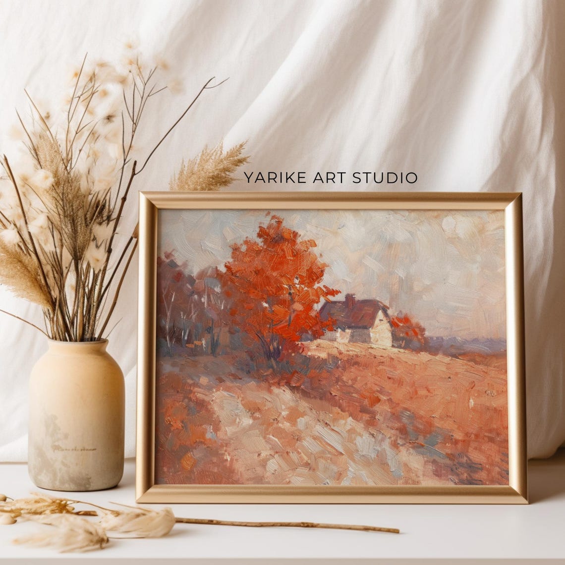 Vintage Cottage Autumn Print Countryside Stone House Oil Painting Farmhouse Wall Decor Country Fall Landscape Art 806 - Image 5