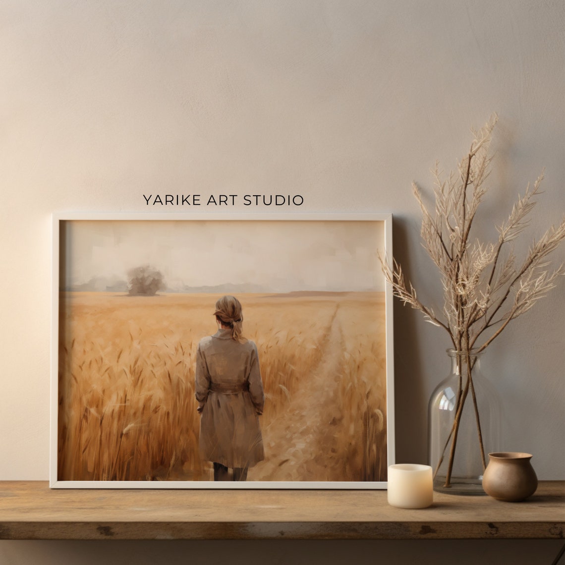 Woman In Wheat Field Landscape Painting Autumn Decor Autumn Print Farmhouse Decor Autumn Wall Art Wheat Field Ai Wall Art 419 - Image 3