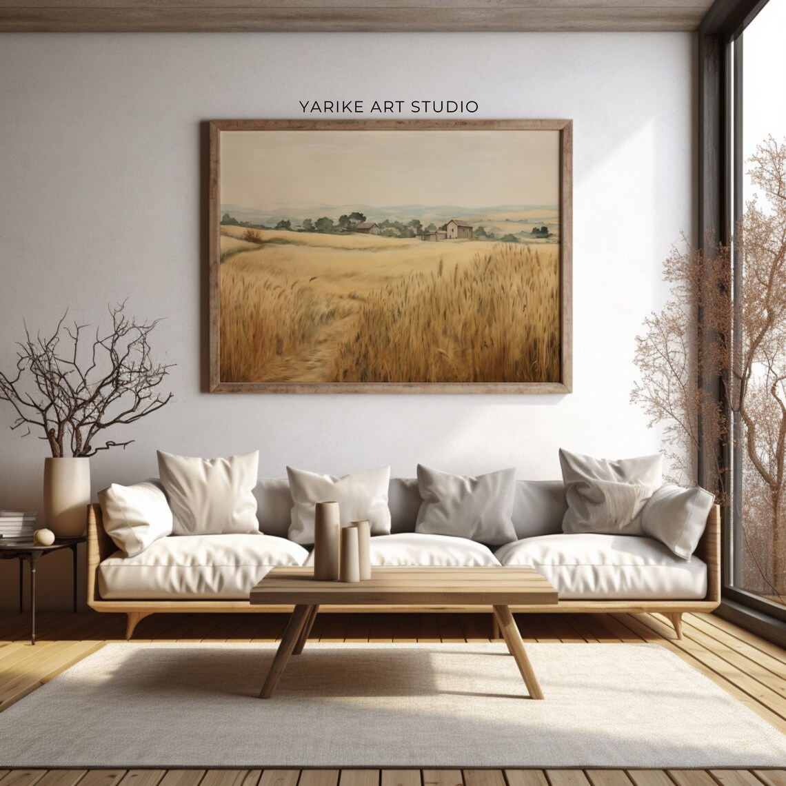 Golden Wheat Field Countryside Farmhouse Landscape Painting Poster - Image 2