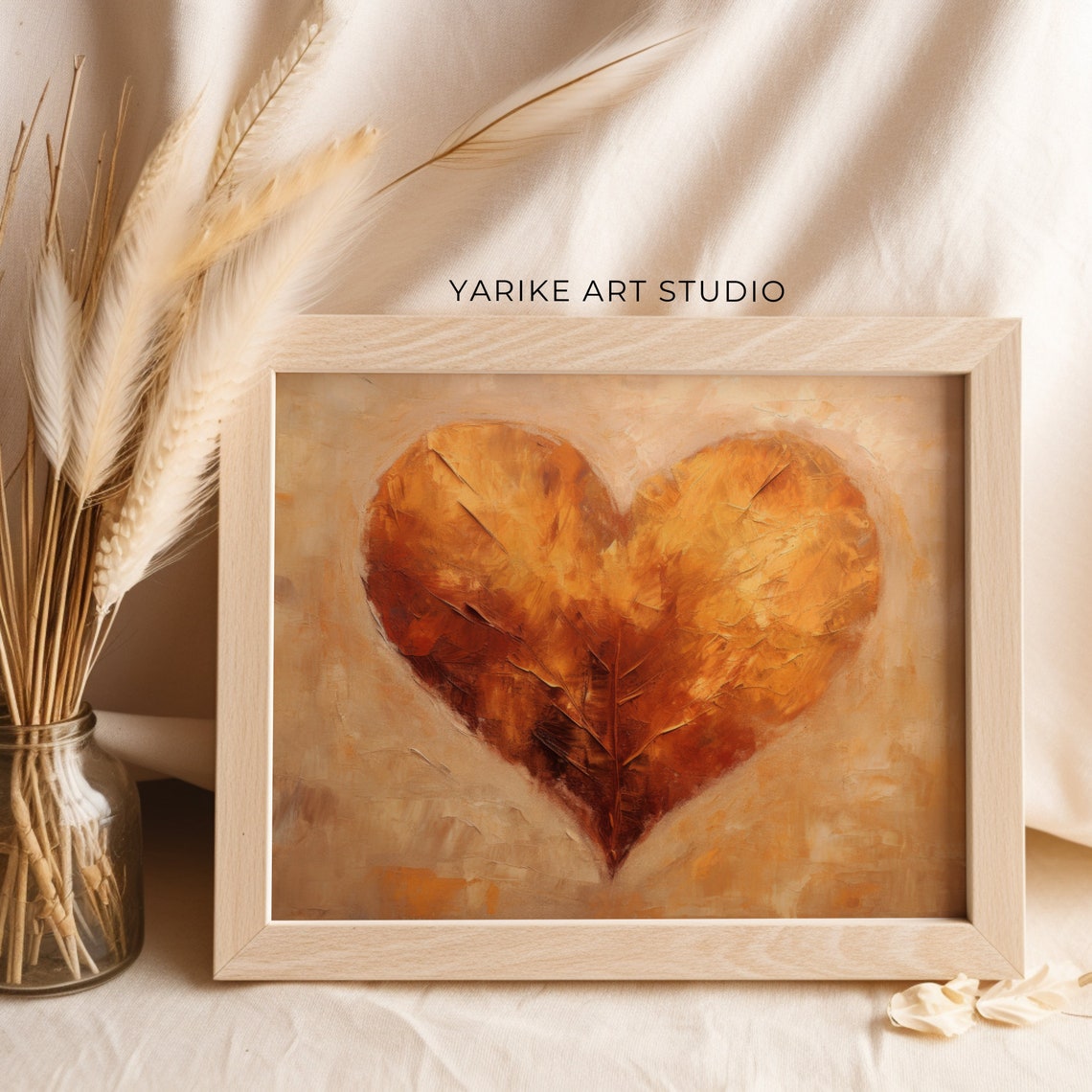Golden Heart Shaped Leaf Abstract Autumn Minimal Wall Decor Poster - Image 2