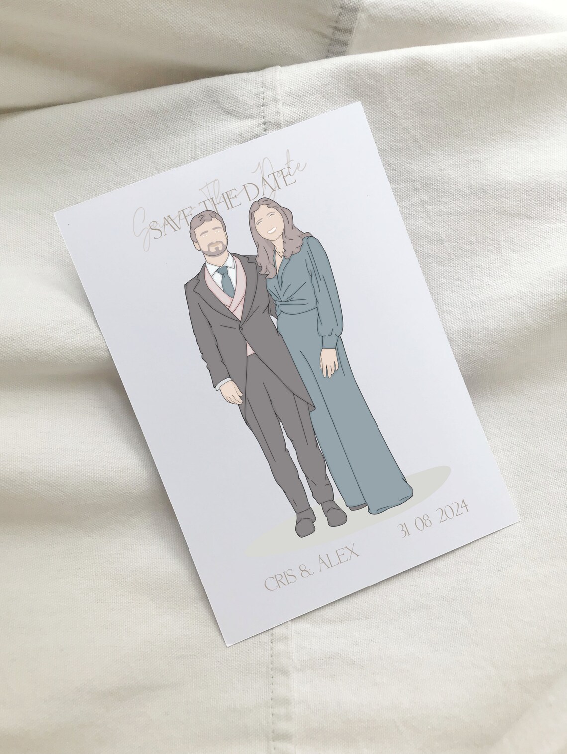 Personalized Custom Couple Portrait, Save The Date - Image 3
