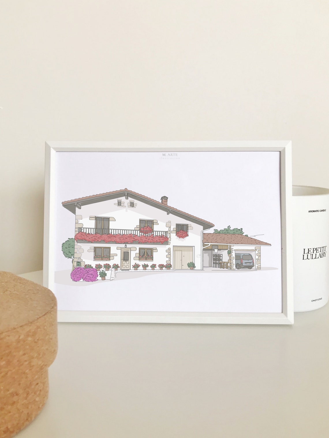 Custom House Portrait Illustration Flower Balcony Home Keepsake Poster