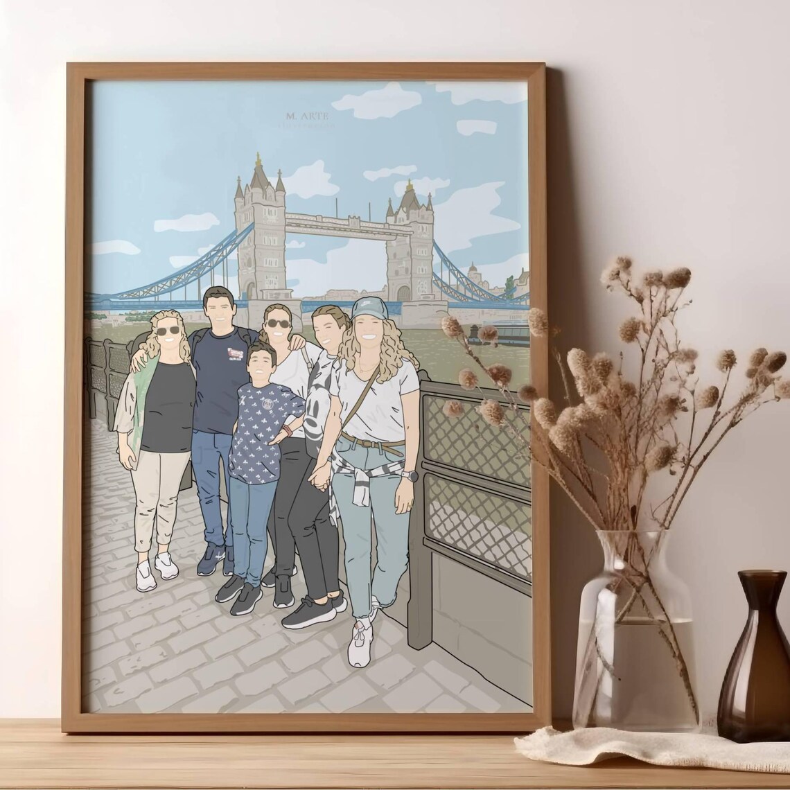 London Tower Bridge Family Group Custom Portrait Illustration Poster