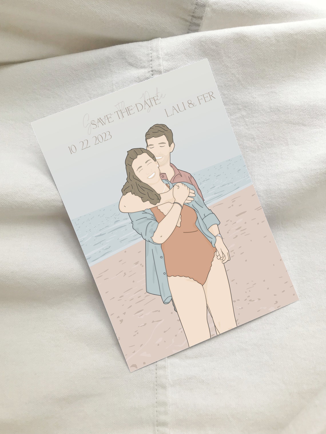 Beach Engagement Save the Date Custom Couple Illustration Art Poster - Image 3