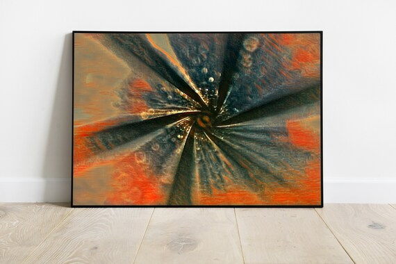 Orange Teal Abstract Radial Burst Motion Blur Modern Statement Art Poster