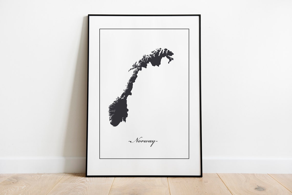 Norway Country Map Silhouette Minimalist Black and White Poster