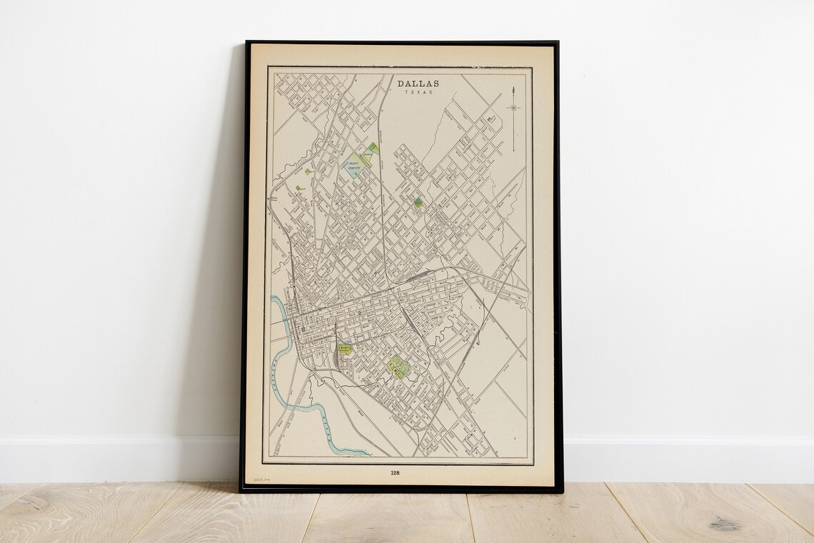 Dallas Map Antique Poster 1896 Wall Art Home Decor Old