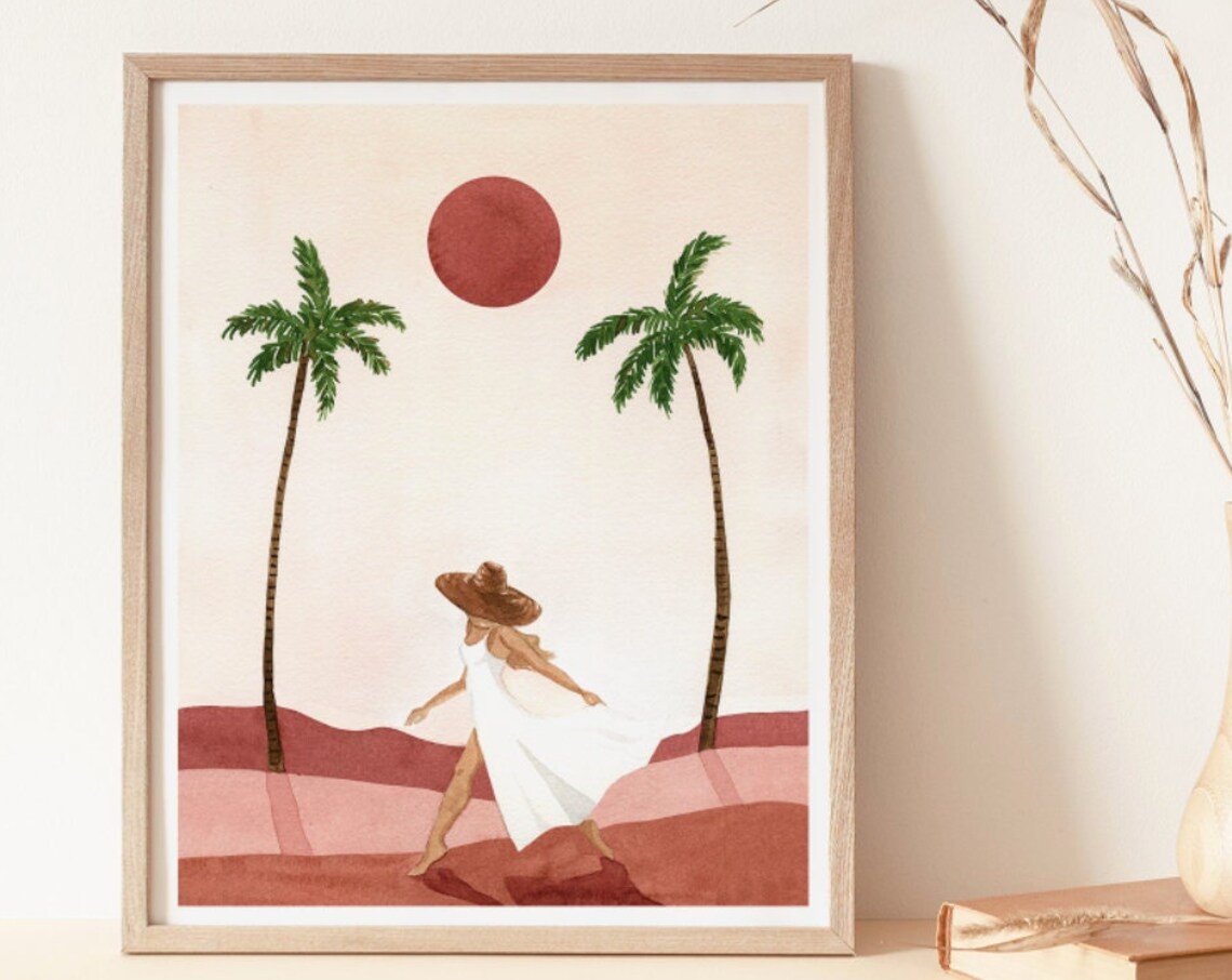 Boho Sunset Desert Tropical Minimal Art Print