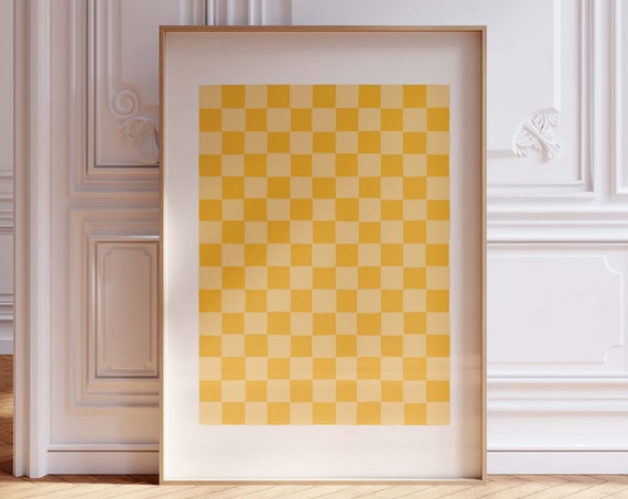 Yellow Painted Checks Print Checkered Art Trendy Trippy Decor Wall Living Room Dorm Ideas Lemon Cake