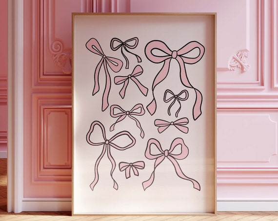 Ballerina Assorted Ribbons Black And Pink Decor Outline Print Ribbon Wall Art Bow Girls Nursery