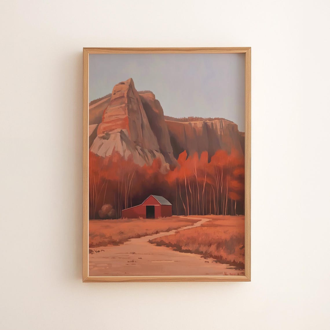 Rustic Red Barn Autumn Landscape Print Vintage Farmhouse Wall Art