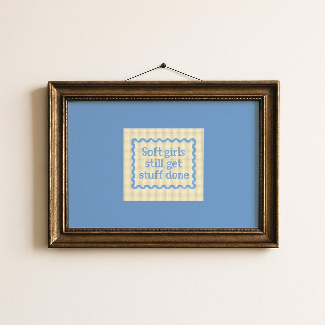 Soft Girls Still Get Stuff Done Blue Cross Stitch Quote Wall Art
