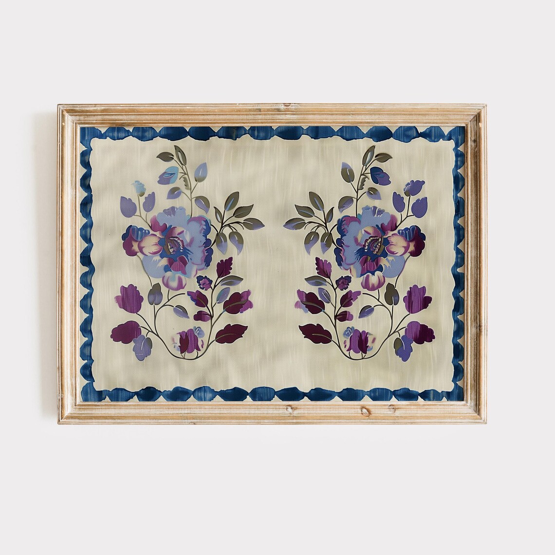 Embroidered Style Purple Floral Vintage Botanical Farmhouse Art Print