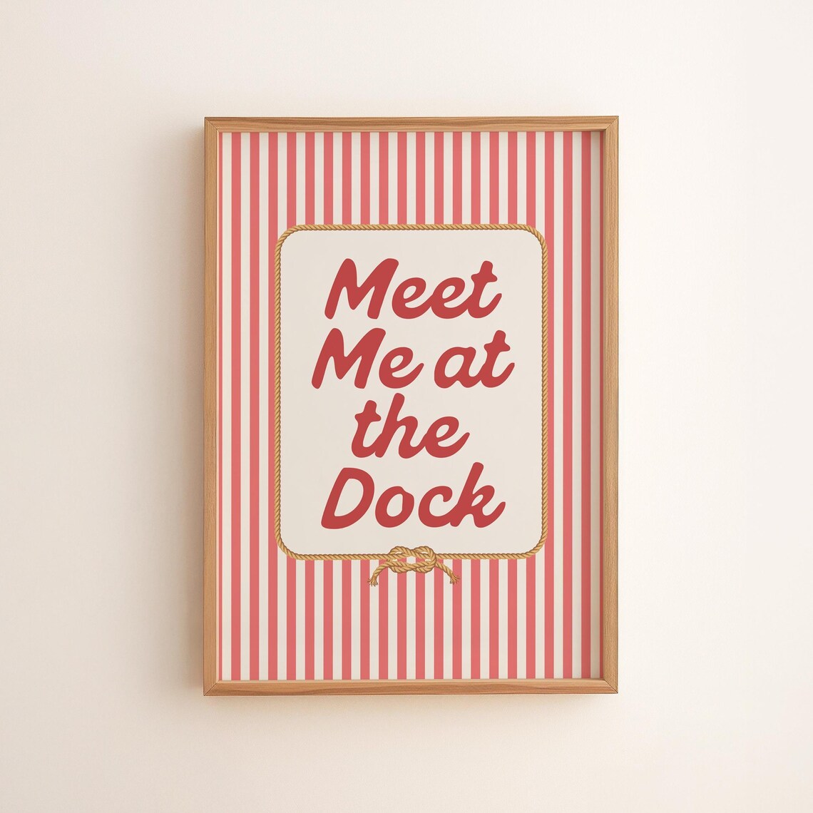 Meet Me at the Dock Vintage Red Stripe Nautical Coastal Decor Poster