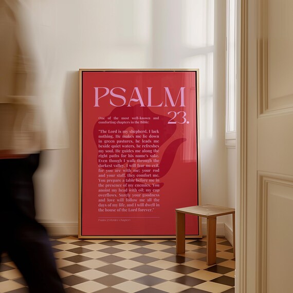 Psalm 23 Entire Chapter Red Bold Typography Christian Poster