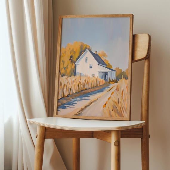 Fall Farmhouse Landscape Print Rustic Autumn Country Home Decor