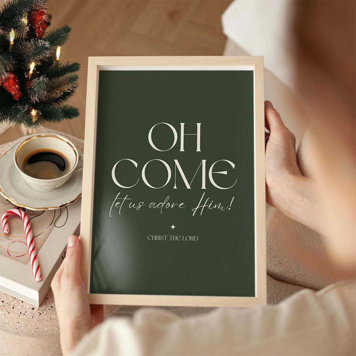 Oh Come Let Us Adore Him Christ the Lord Christmas Typography Poster