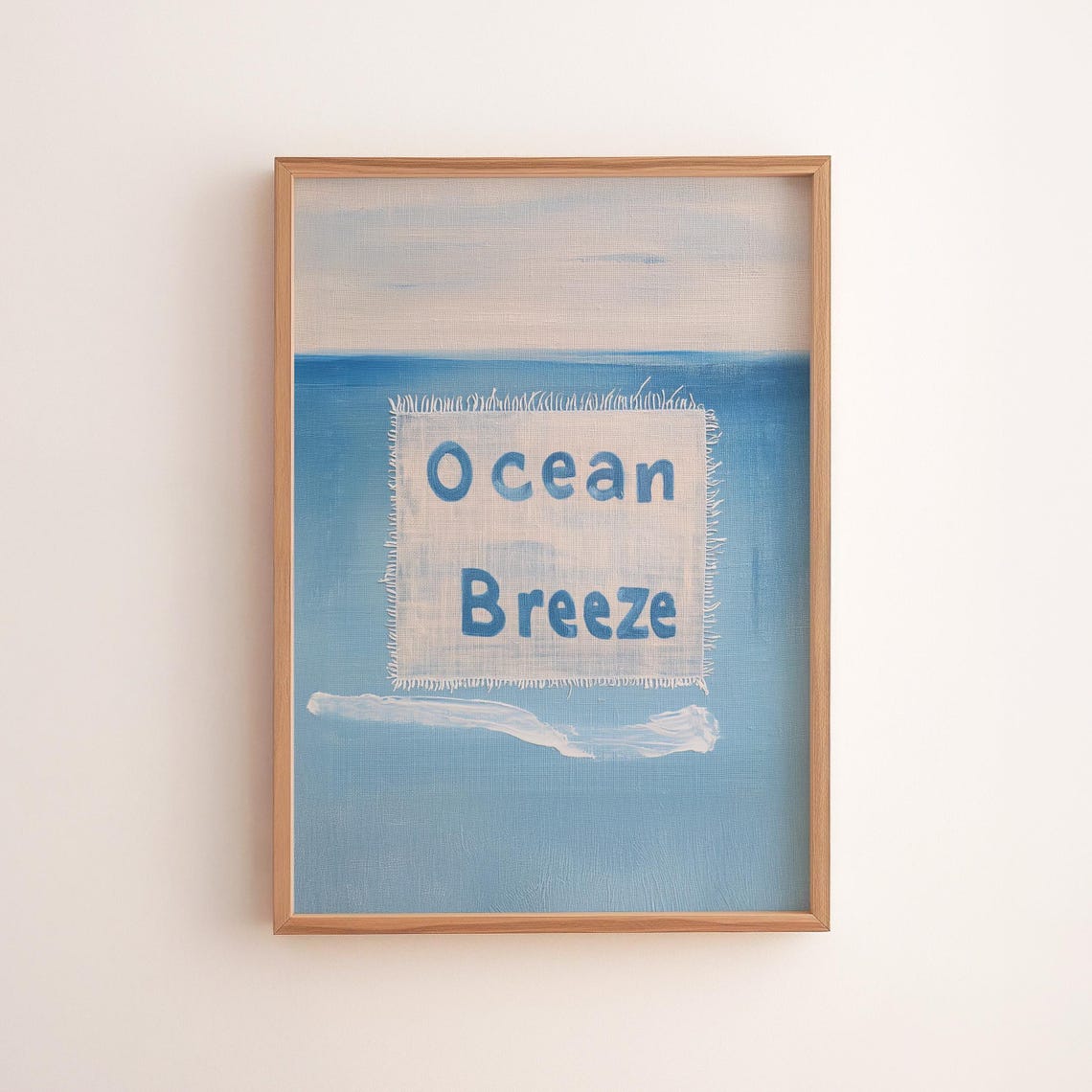 Ocean Breeze Hand Painted Blue Seascape Typography Art Poster