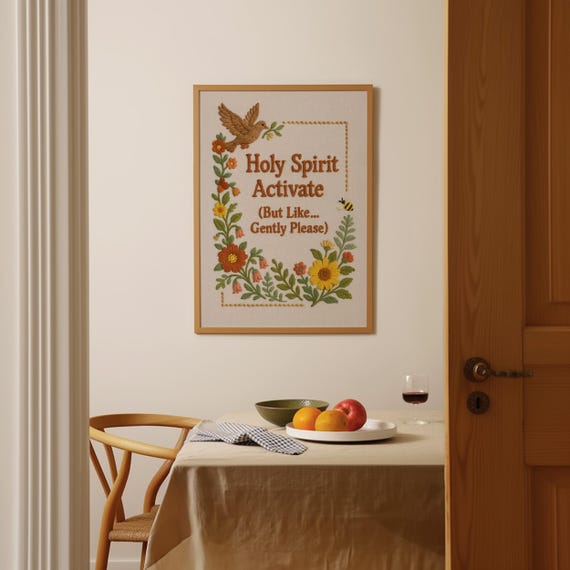 Funny Christian Wall Art Holy Spirit Activate Embroidered Print