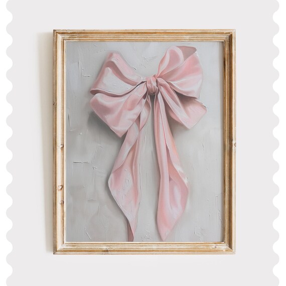 Pink Satin Bow Oil Painting Coquette Elegant Ribbon Artwork Poster
