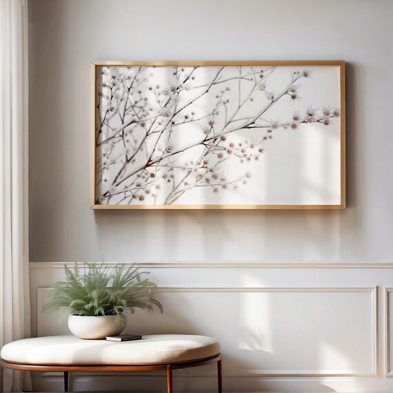 Frosted Winter Berry Branches Delicate White Botanical Art Poster