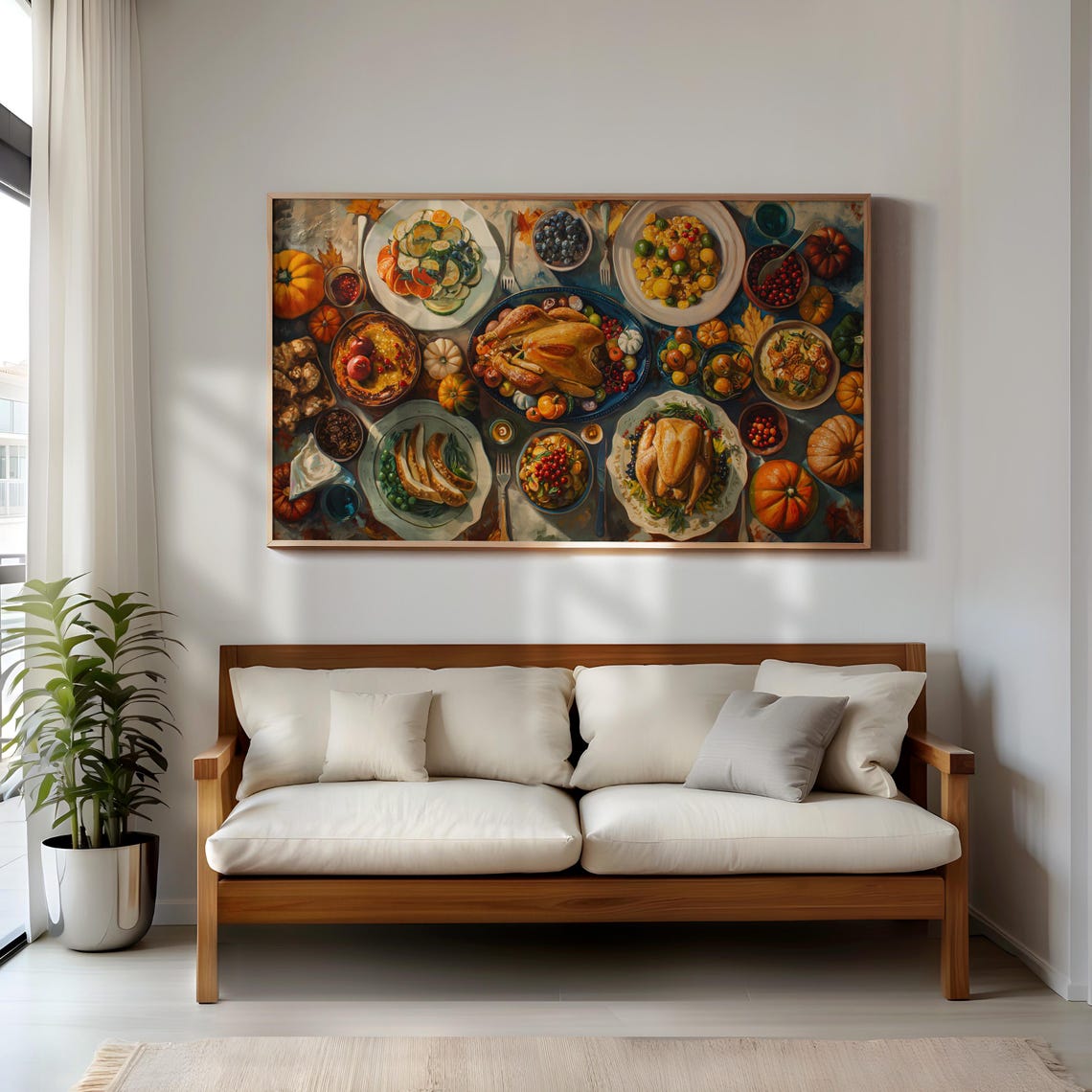 Thanksgiving Feast Framed Tv Art Fall Table Scene