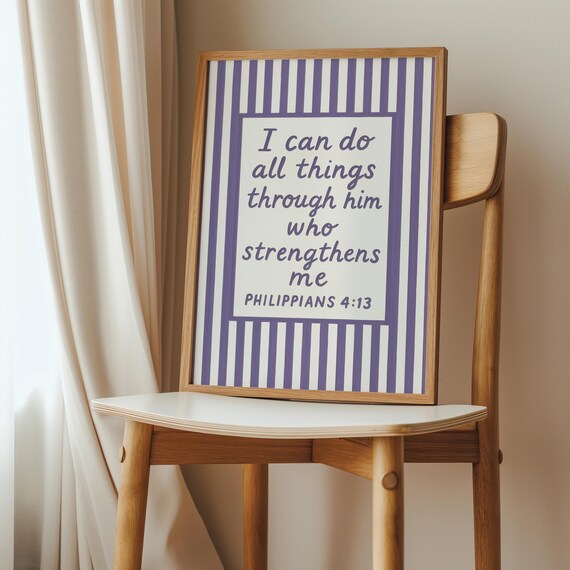 Purple Bible Verse Print I Can Do All Things Christian Home Decor