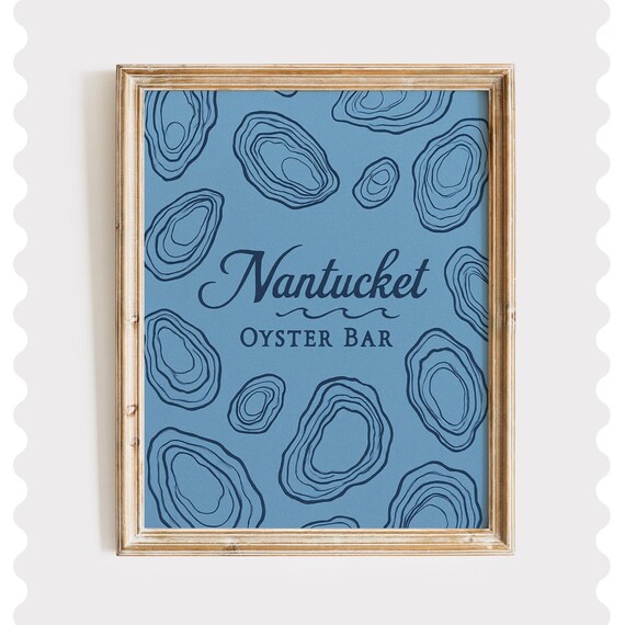 Nantucket Oyster Bar Blue Beach Coastal Kitchen Sign Decor Poster