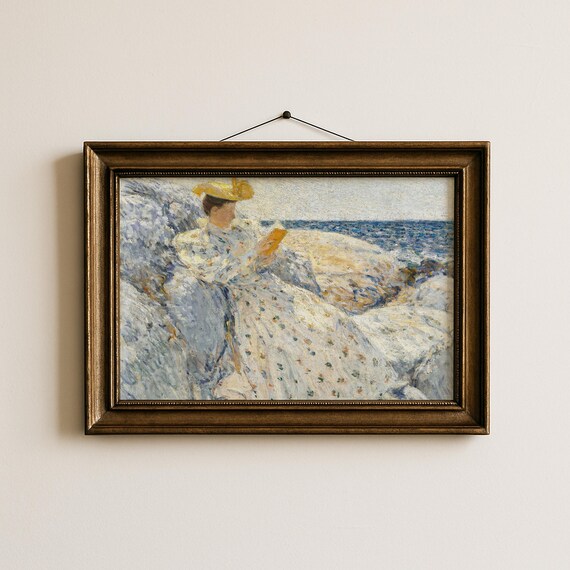 Childe Hassam Woman Reading Beach Vintage Seaside Art Poster