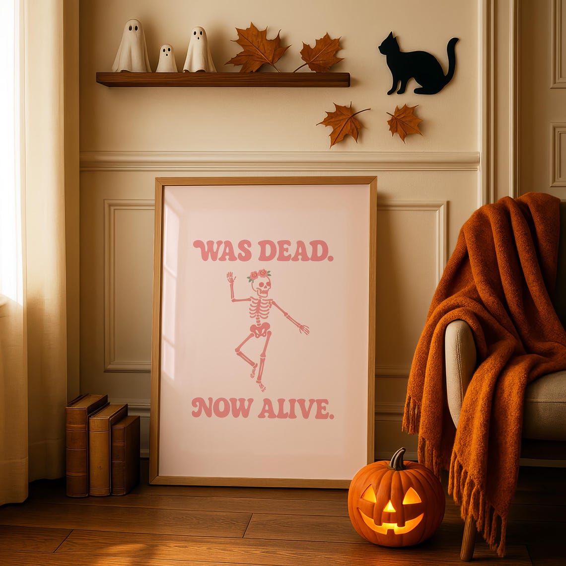 Was Dead Now Alive Pink Skeleton Flower Crown Resurrection Poster