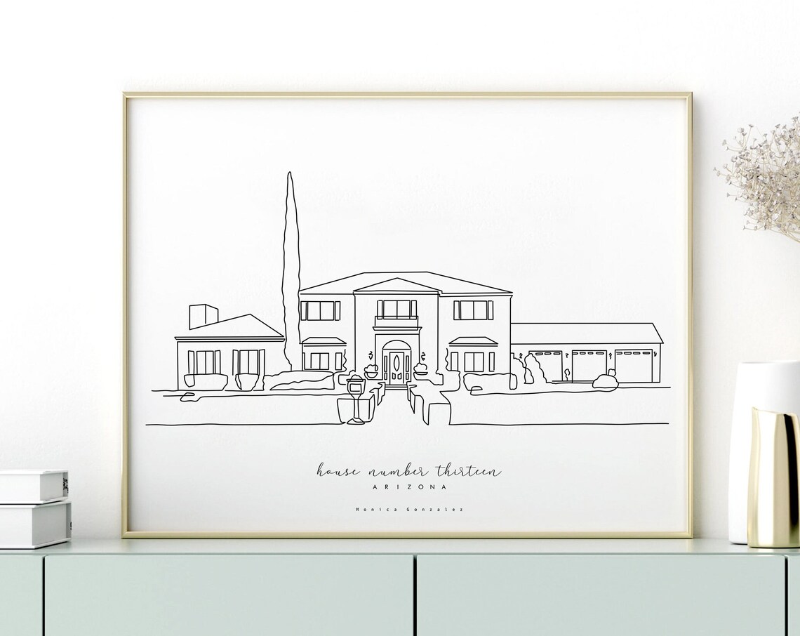 Two Story House Line Drawing Custom Home Portrait Arizona Poster