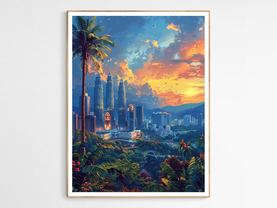 Kuala Lumpur Blazing Sunset Skyline Petronas Towers City Poster