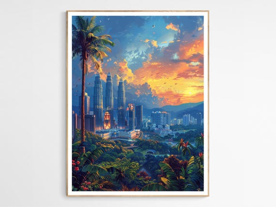 Kuala Lumpur Blazing Sunset Skyline Petronas Towers City Poster