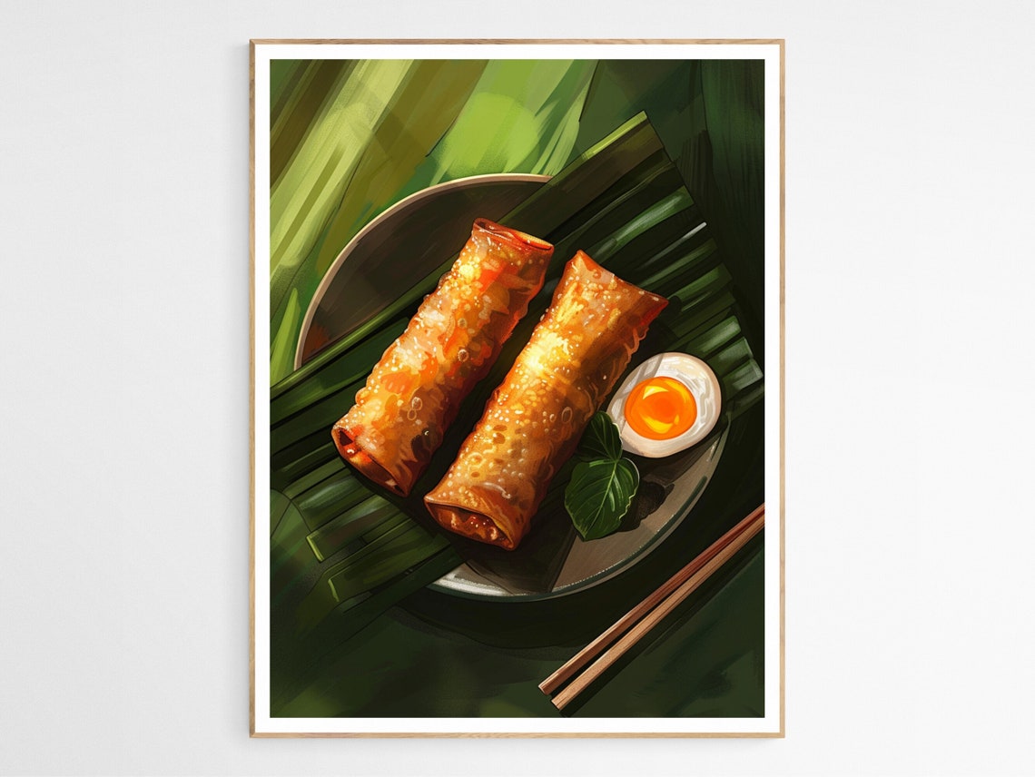 Filipino Lumpia Spring Rolls with Egg Food Illustration Poster