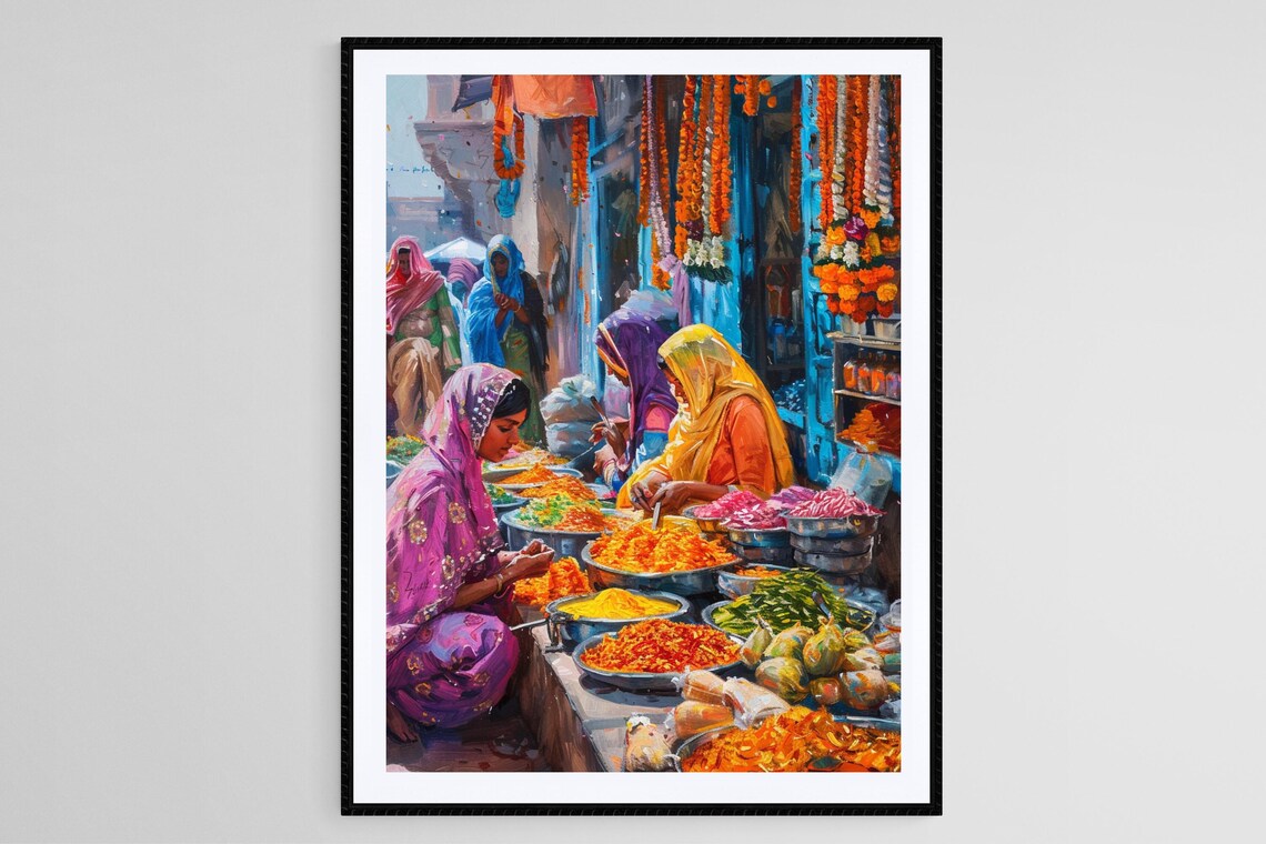 Punjab Street Market Art Print, Vibrant India Travel Poster