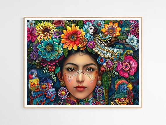Beautiful Mexican Girl Art Print Folklore Decor Traditional Mexico Housewarming Gift