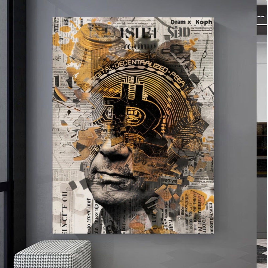 Bitcoin Newspaper Collage Crypto Currency Office Decor Art Print - Image 4