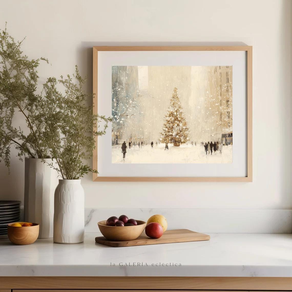 New York City Christmas Square Snowy Tree Vintage Painting Poster - Image 2