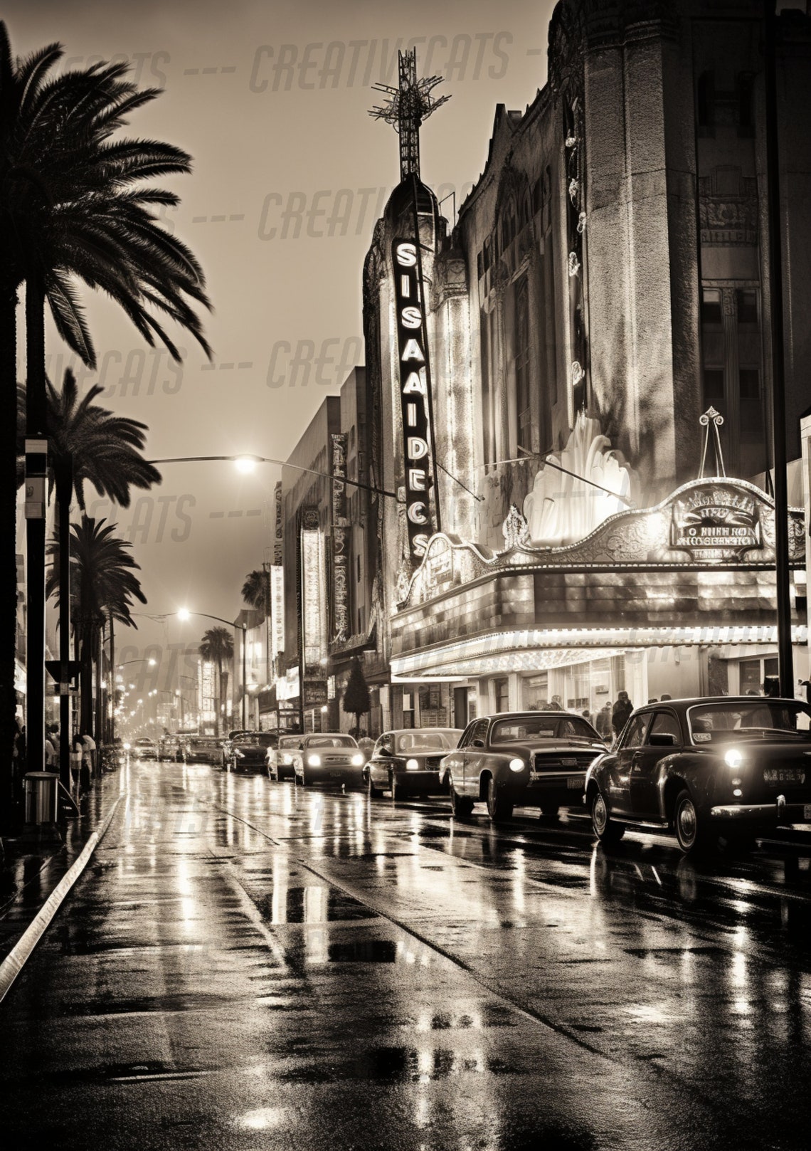 Old Hollywood Boulevard Night Theater Marquee Sepia Photography Poster - Image 3