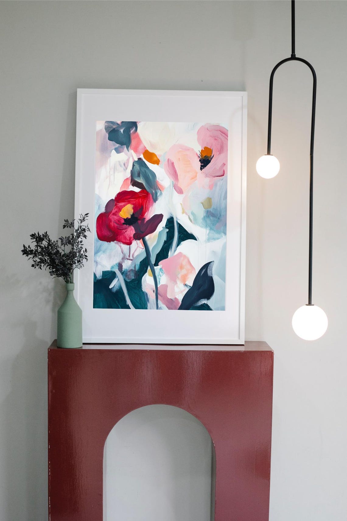 Abstract Poppy Flowers Red Pink Modern Floral Painting Poster - Image 4