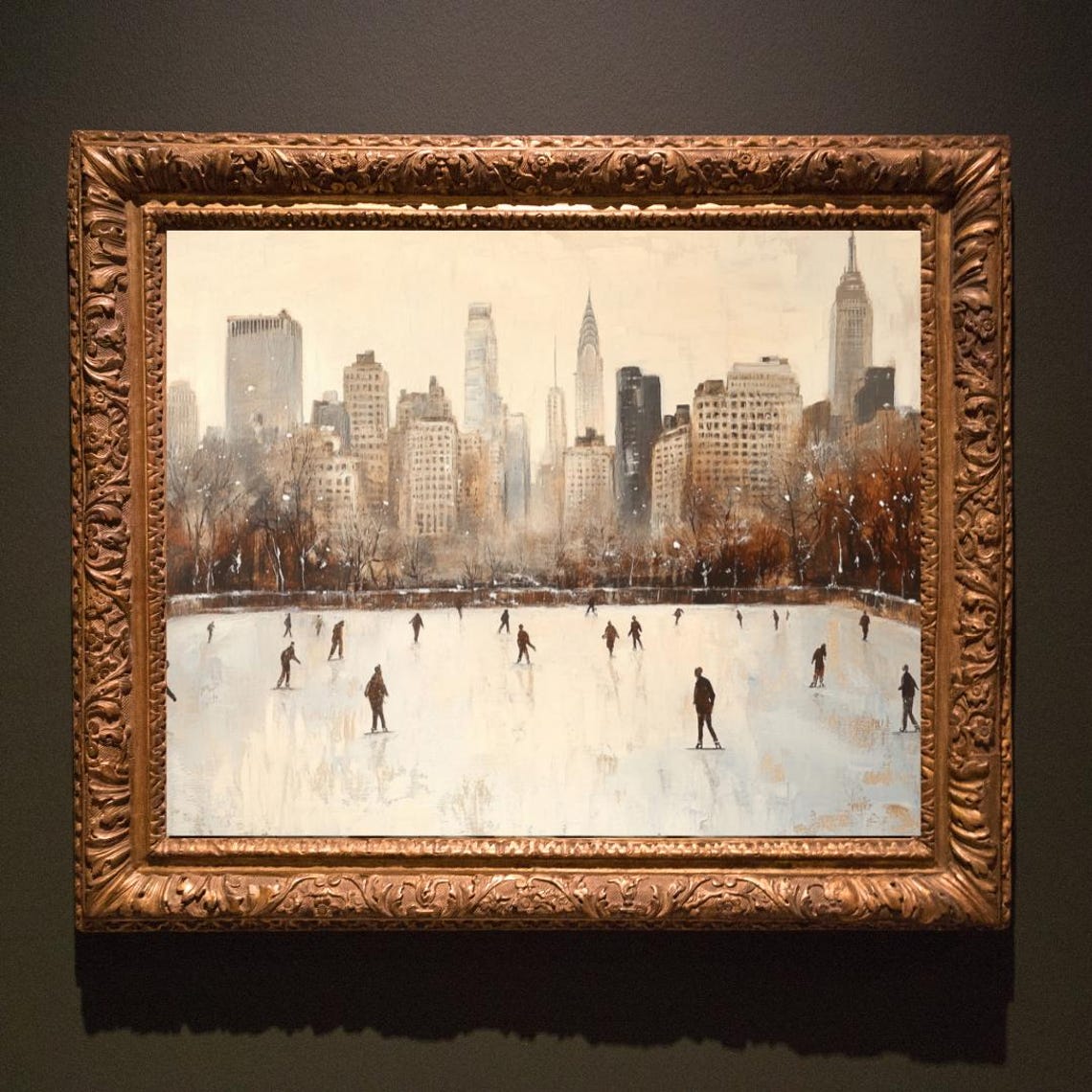 New York Ice Skating Rink Vintage Winter City Skyline Art Poster - Image 3