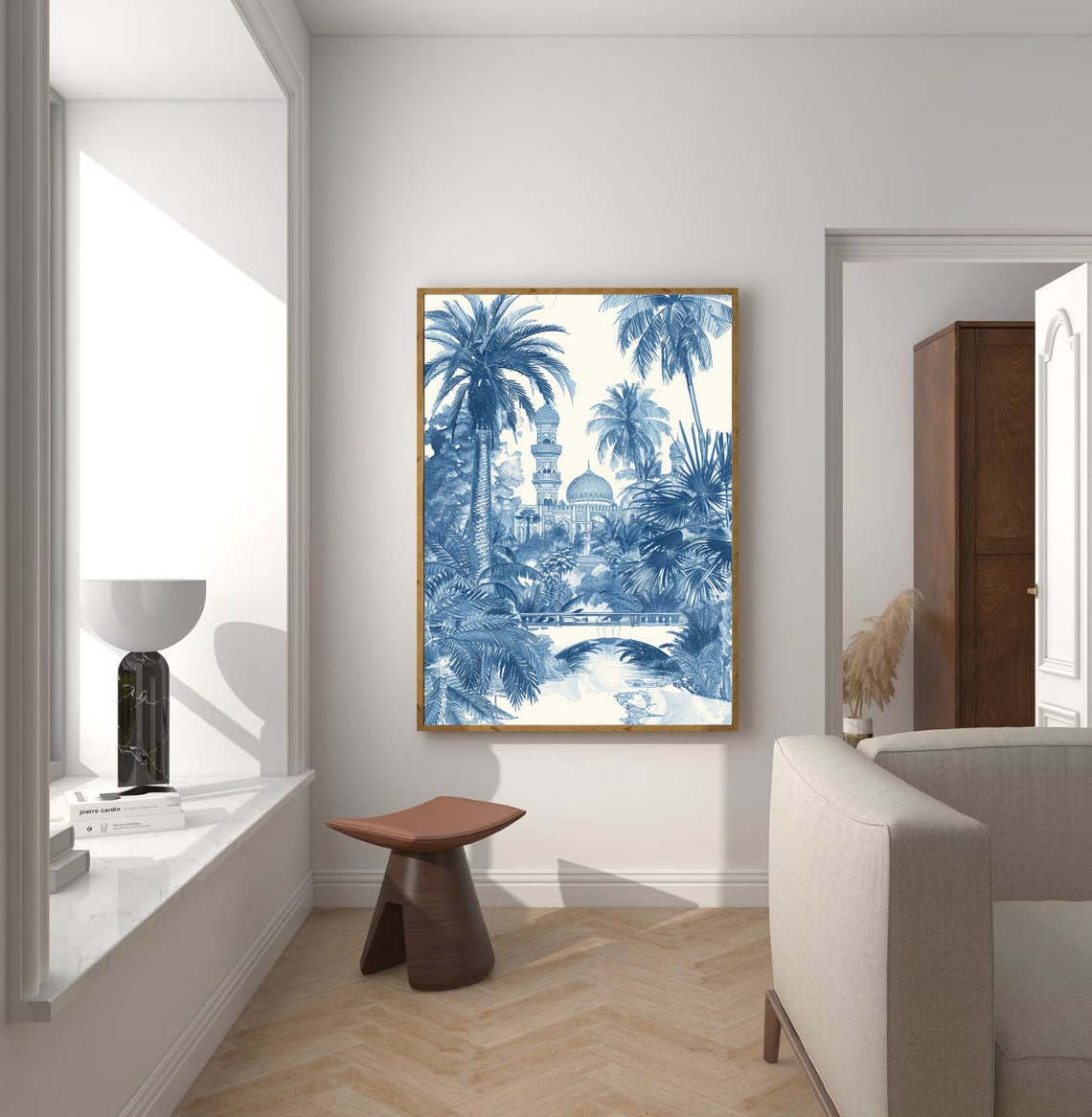 Blue Mosque Delft Blue Illustration Palm Trees Vintage Travel Poster - Image 2