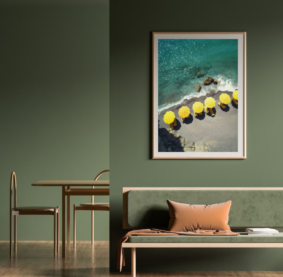 Yellow Beach Umbrellas Aerial Photography Turquoise Ocean Poster - Image 2