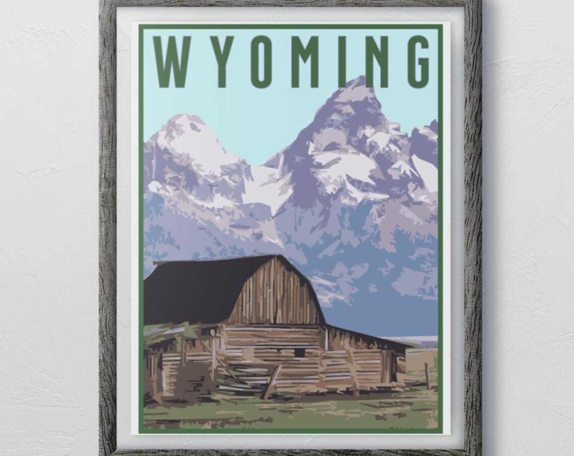 Wyoming Grand Teton Mountains Rustic Barn Grand Tetons Travel Poster