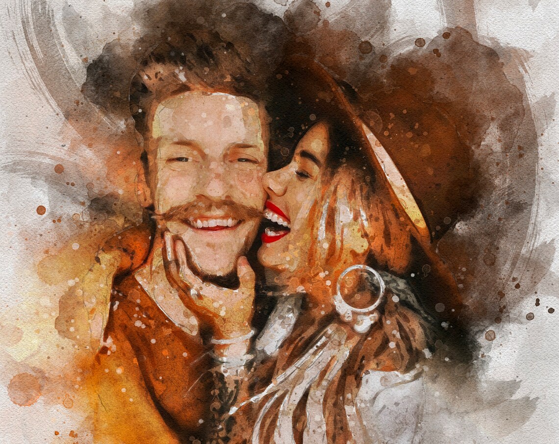 Custom Watercolor Couple Portrait, Poster Print