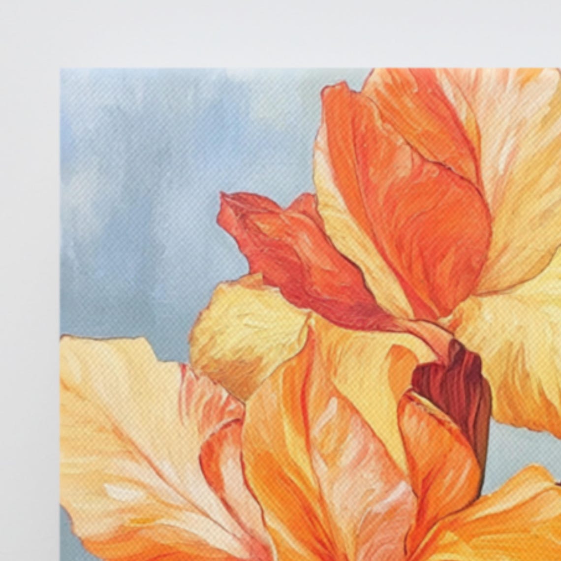 Orange Canna Lilies Tropical Bloom Pale Blue Sky Floral Poster - Image 3