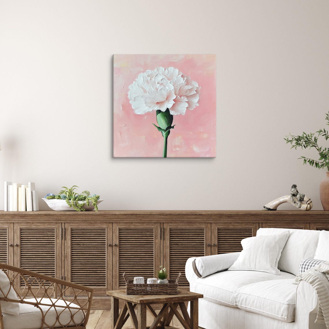 Blush Pink Carnation Single Bloom Impasto Oil Painting Poster - Image 3