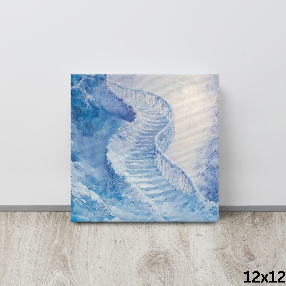 Snowy Magical Staircase Curved Icy Steps Winter Dream Wall Art Print - Image 4
