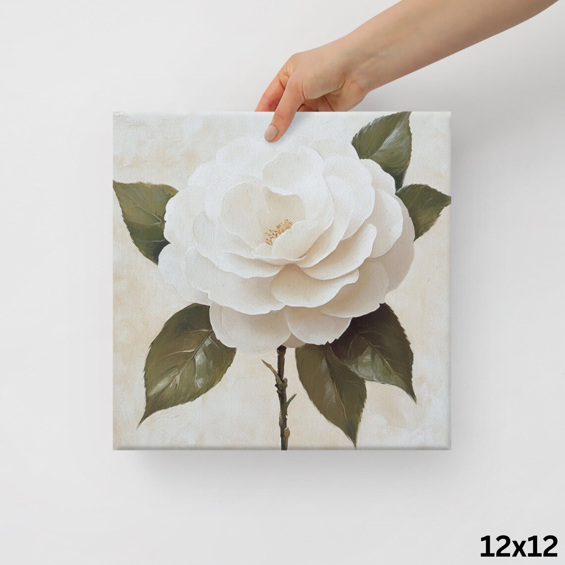Elegant White Camellia Flower Painting on Cream Botanical Print - Image 2